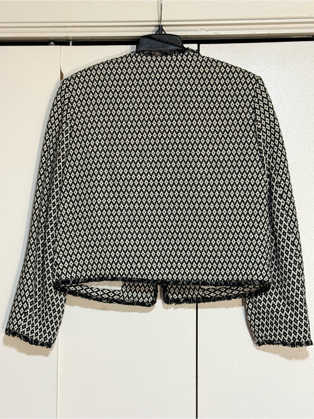 Topshop Black Tweed Blazer Coat Fringe Hem Zip Pocket Jacket Size 6 - Picture 3 of 16